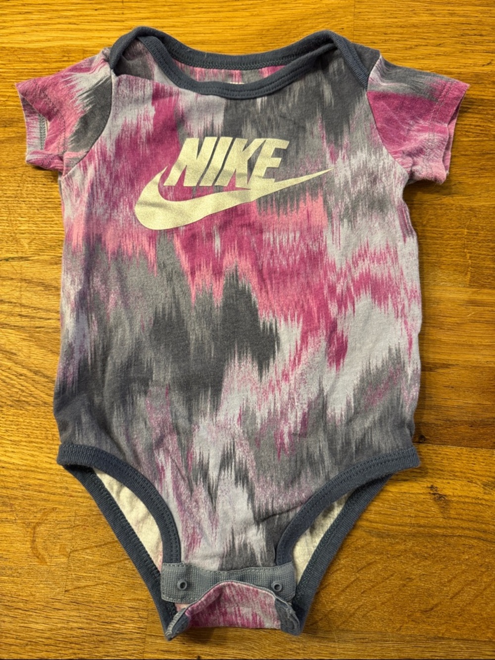 Nike Pink, Gray & White Tie-Dye Baby One-Piece Bodysuit